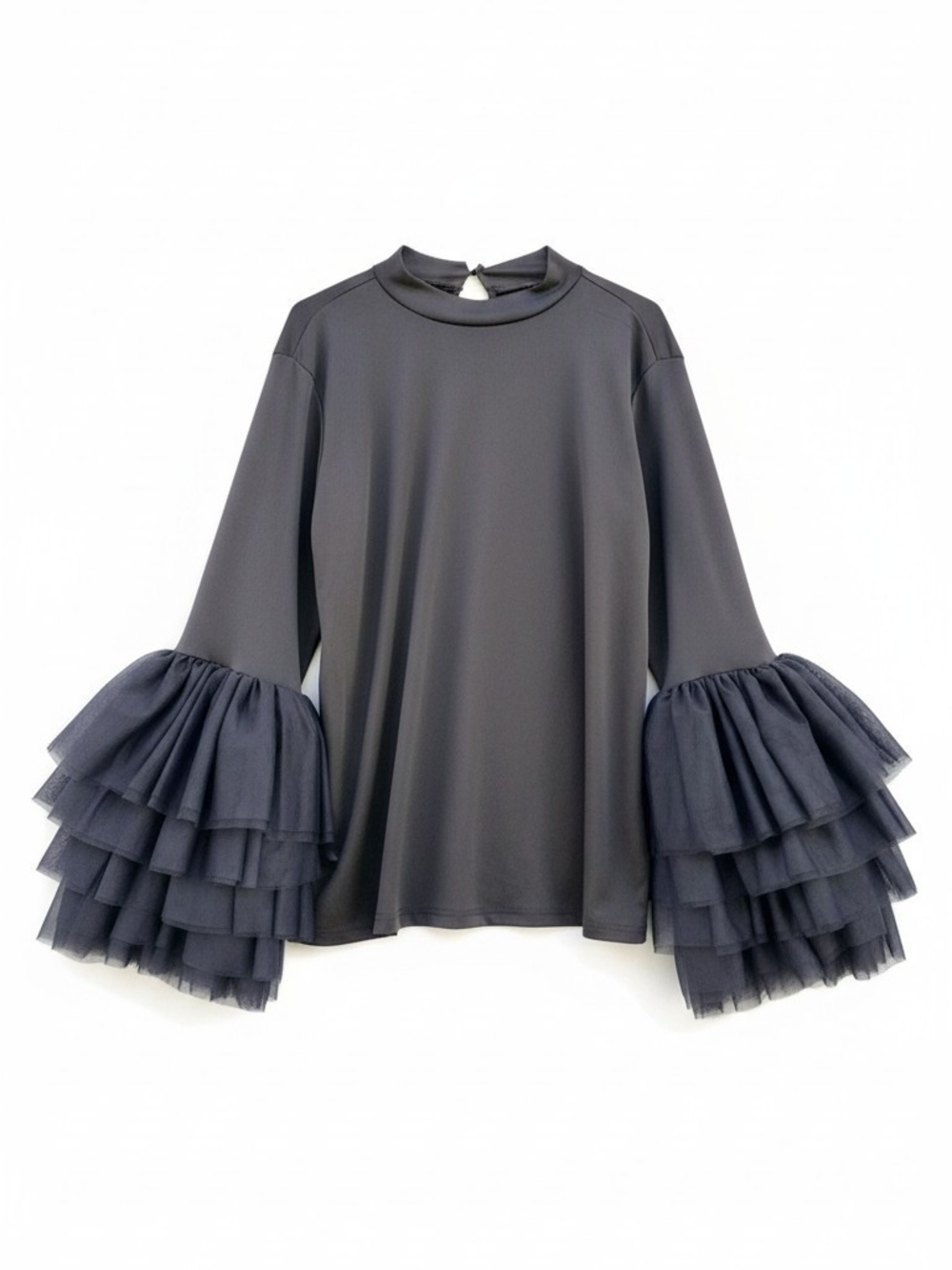 Ashley Stewart Black Tiered Ruffle-Sleeve Blouse